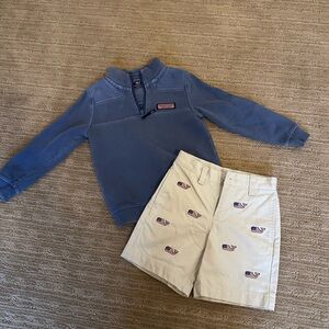 Vineyard Vines Blue Pullover and Whale Flag Shorts Set